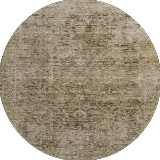 8' Brown And Beige Oriental Washable Round Rug With UV Protection Photo 3