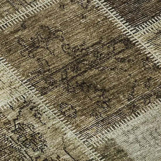 8' Brown And Beige Patchwork Washable Round Rug With UV Protection Photo 9