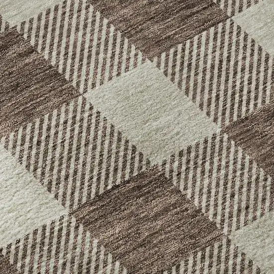 8' Brown And Beige Plaid Washable Round Rug With UV Protection Photo 8