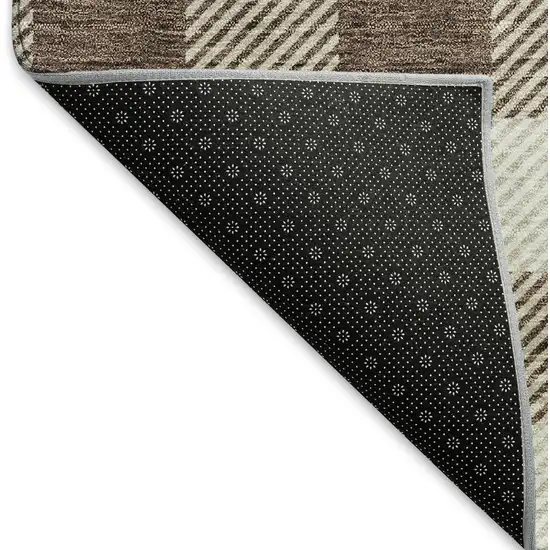 8' Brown And Beige Plaid Washable Round Rug With UV Protection Photo 5