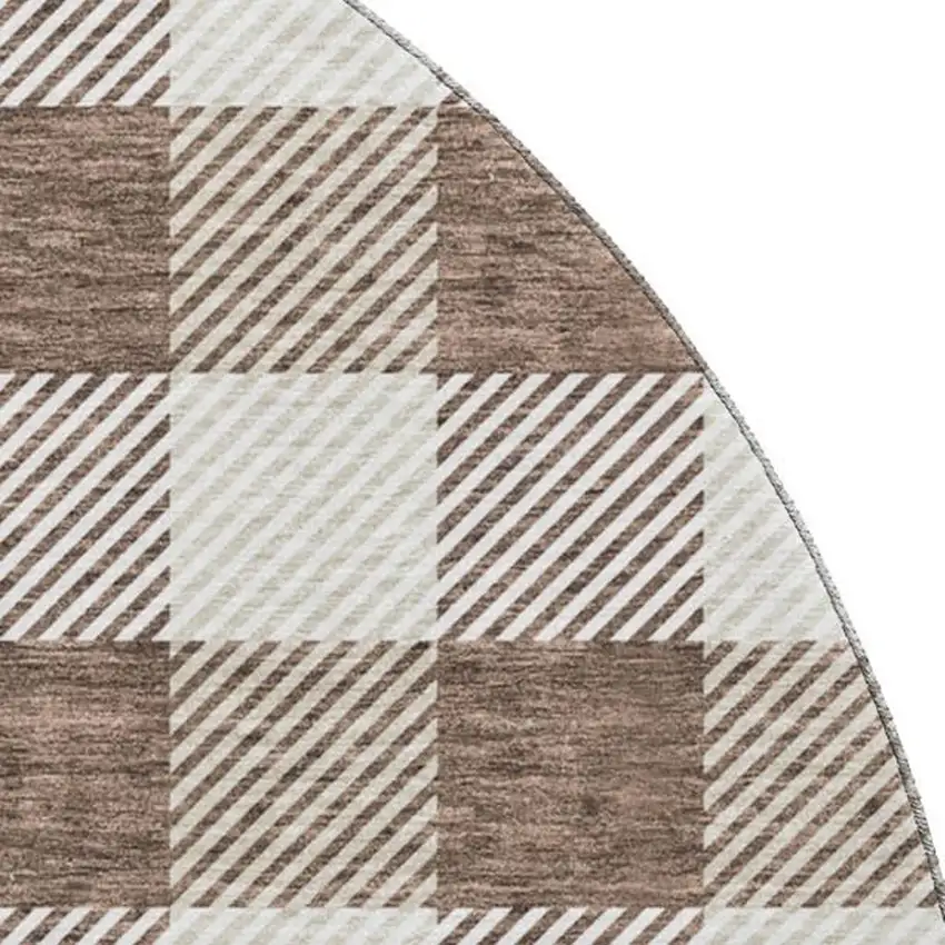 8' Brown And Beige Plaid Washable Round Rug With UV Protection Photo 2