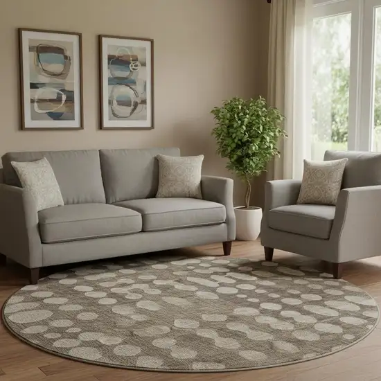 8' Brown And Beige Polka Dot Washable Round Rug With UV Protection Photo 1