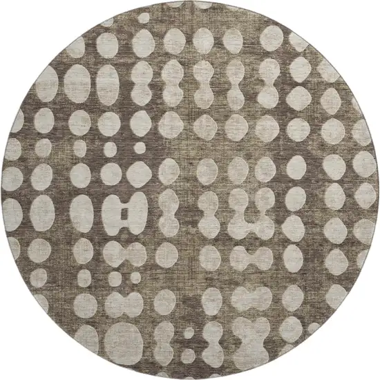 8' Brown And Beige Polka Dot Washable Round Rug With UV Protection Photo 1