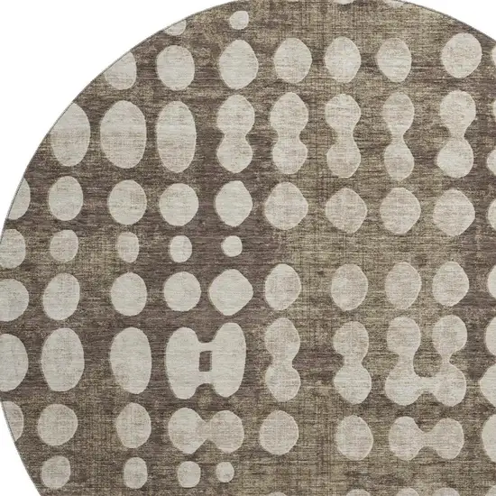 8' Brown And Beige Polka Dot Washable Round Rug With UV Protection Photo 3