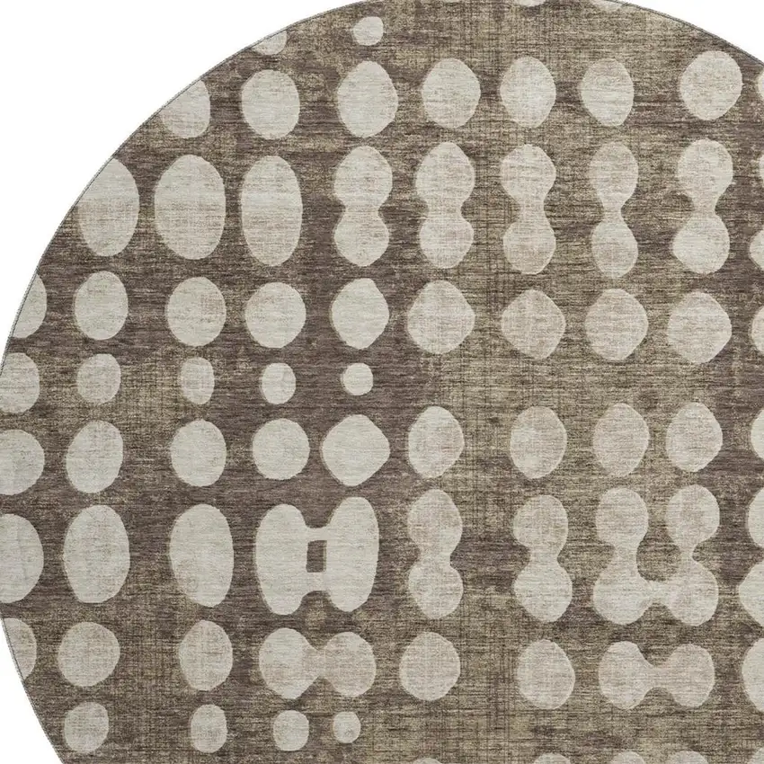8' Brown And Beige Polka Dot Washable Round Rug With UV Protection Photo 3