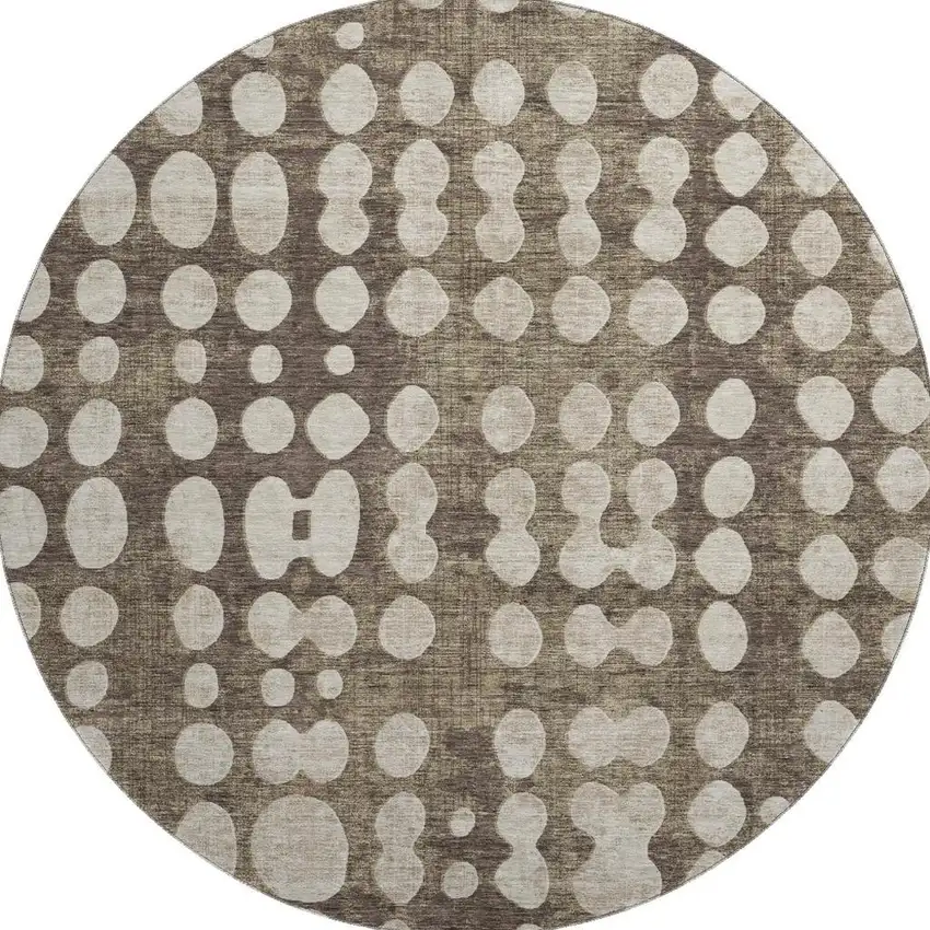 8' Brown And Beige Polka Dot Washable Round Rug With UV Protection Photo 4