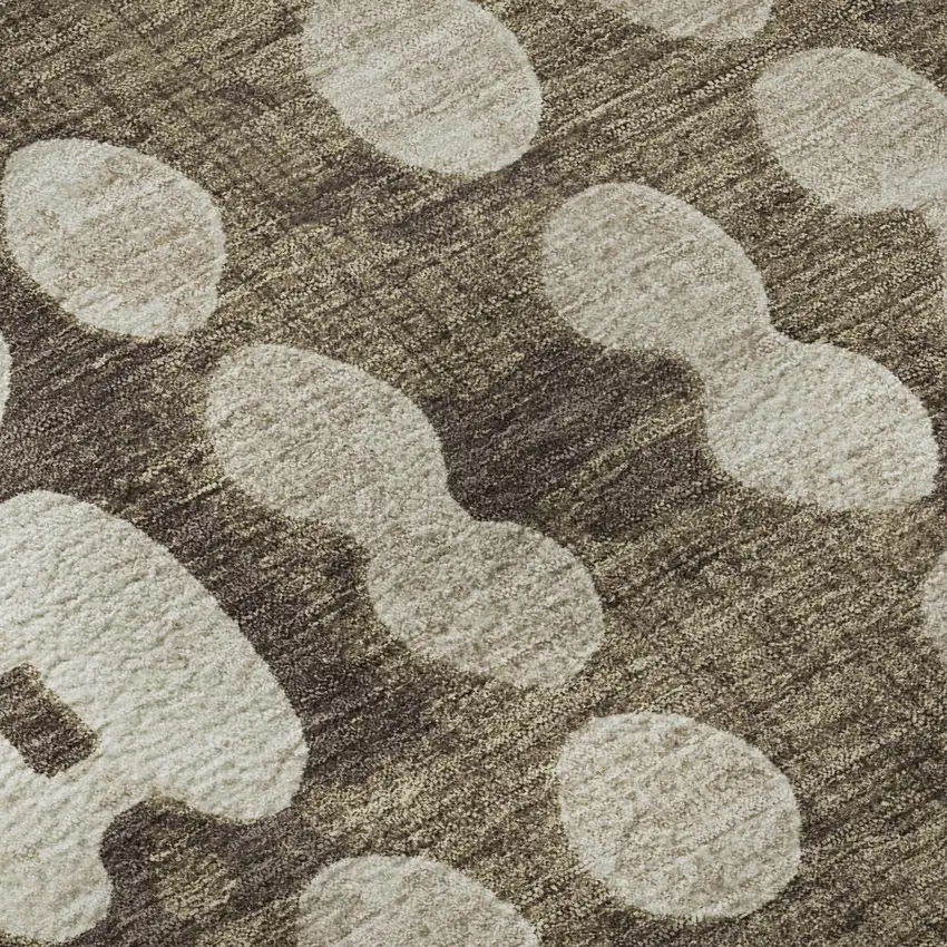 8' Brown And Beige Polka Dot Washable Round Rug With UV Protection Photo 9