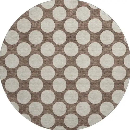 8' Brown And Beige Polka Dot Washable Round Rug With UV Protection Photo 4