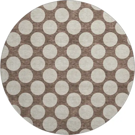 8' Brown And Beige Polka Dot Washable Round Rug With UV Protection Photo 1