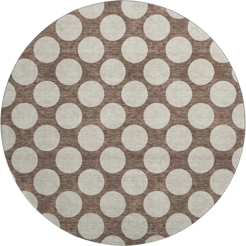 8' Brown And Beige Polka Dot Washable Round Rug With UV Protection Photo 1