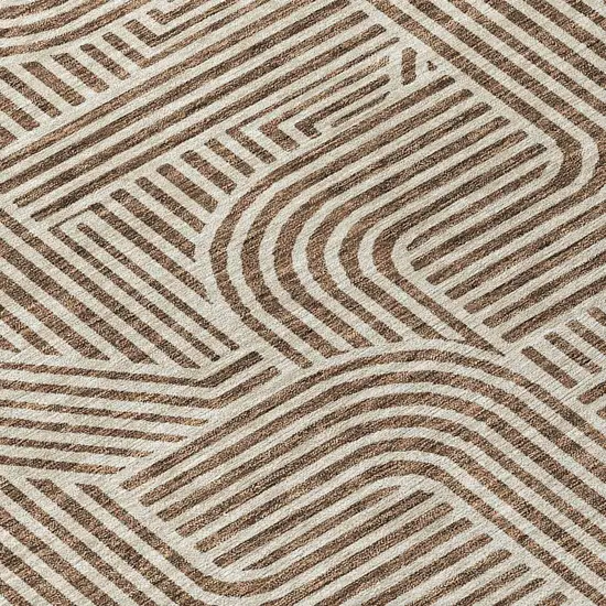 8' Brown And Beige Round Abstract Washable Indoor Outdoor Area Rug Photo 8