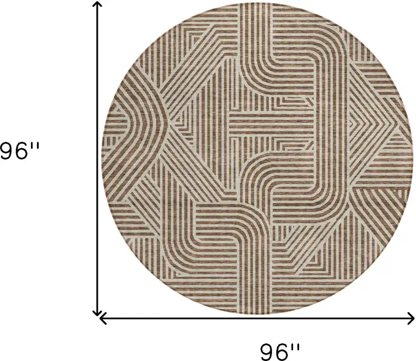 8' Brown And Beige Round Abstract Washable Indoor Outdoor Area Rug Photo 3
