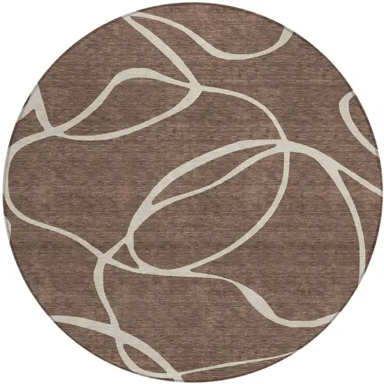 8' Brown And Beige Round Abstract Washable Indoor Outdoor Area Rug Photo 2