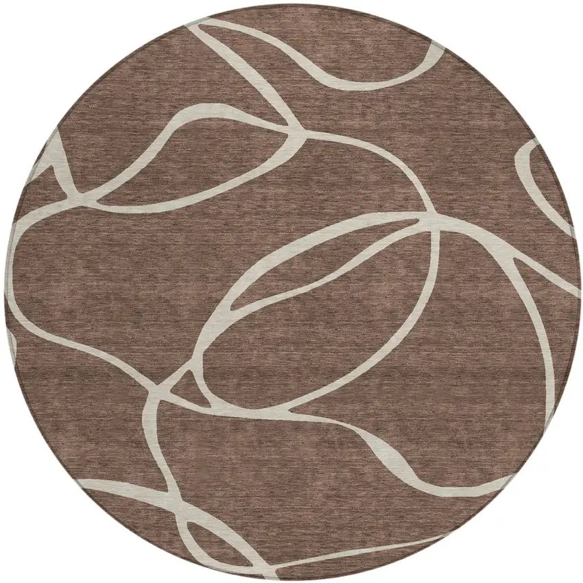 8' Brown And Beige Round Abstract Washable Indoor Outdoor Area Rug Photo 2