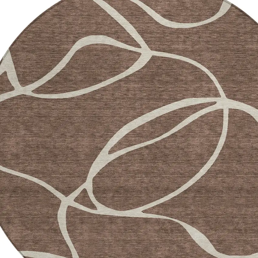 8' Brown And Beige Round Abstract Washable Indoor Outdoor Area Rug Photo 4