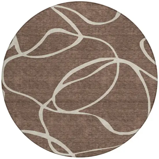 8' Brown And Beige Round Abstract Washable Indoor Outdoor Area Rug Photo 6