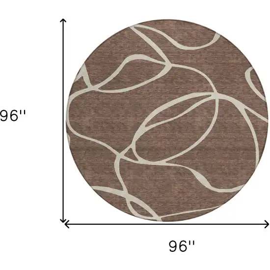 8' Brown And Beige Round Abstract Washable Indoor Outdoor Area Rug Photo 3