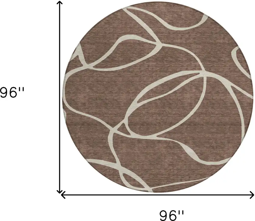 8' Brown And Beige Round Abstract Washable Indoor Outdoor Area Rug Photo 3