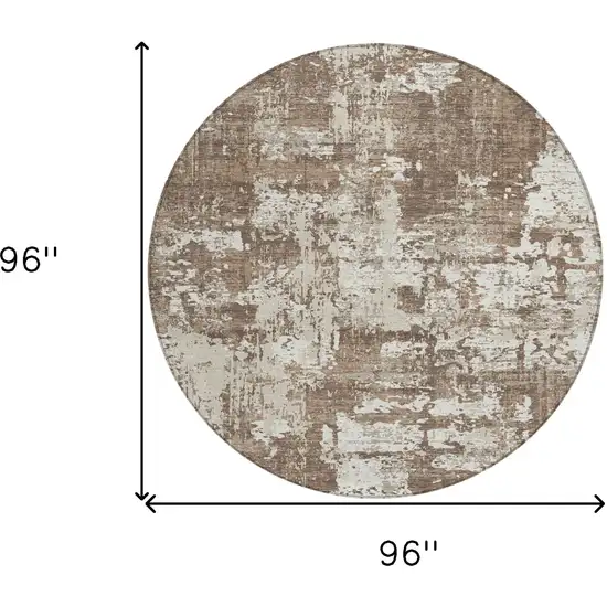 8' Brown And Beige Round Abstract Washable Indoor Outdoor Area Rug Photo 3