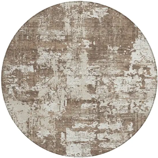 8' Brown And Beige Round Abstract Washable Indoor Outdoor Area Rug Photo 2