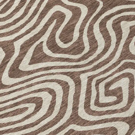 8' Brown And Beige Round Abstract Washable Indoor Outdoor Area Rug Photo 8