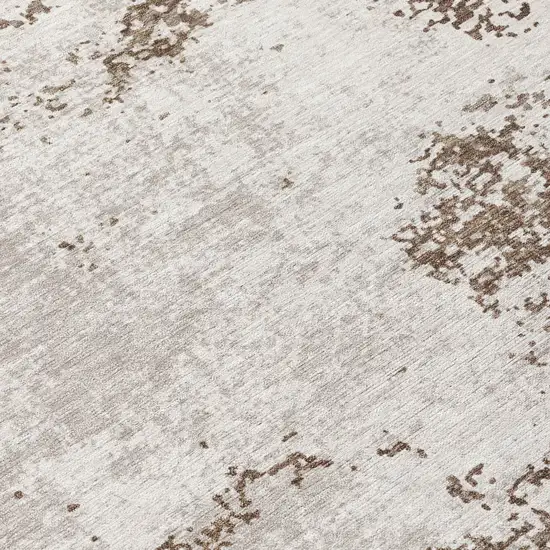 8' Brown And Beige Round Abstract Washable Indoor Outdoor Area Rug Photo 8
