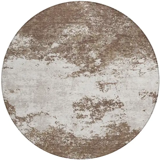 8' Brown And Beige Round Abstract Washable Indoor Outdoor Area Rug Photo 2