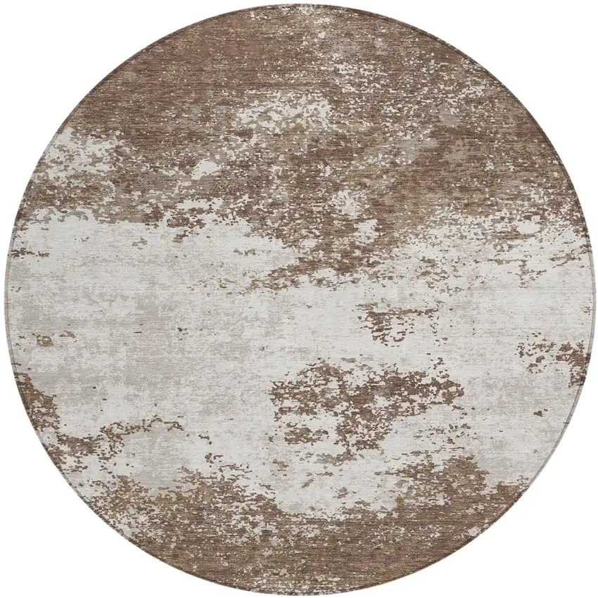 8' Brown And Beige Round Abstract Washable Indoor Outdoor Area Rug Photo 2