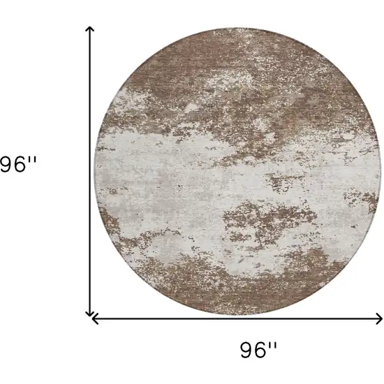 8' Brown And Beige Round Abstract Washable Indoor Outdoor Area Rug Photo 3