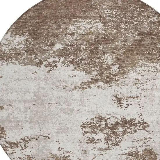 8' Brown And Beige Round Abstract Washable Indoor Outdoor Area Rug Photo 4