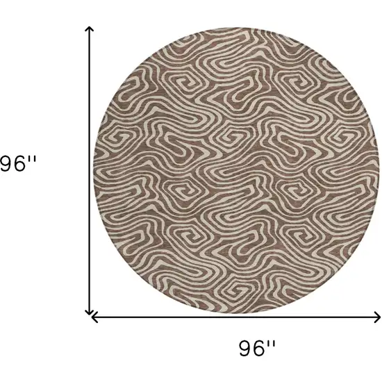 8' Brown And Beige Round Abstract Washable Indoor Outdoor Area Rug Photo 3