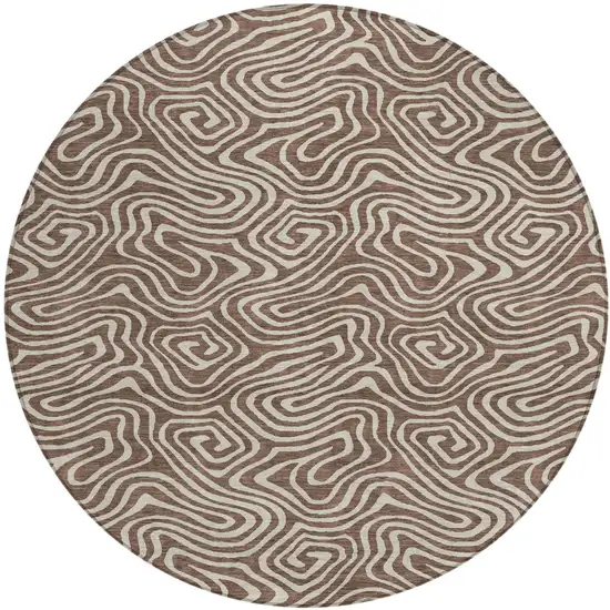 8' Brown And Beige Round Abstract Washable Indoor Outdoor Area Rug Photo 2