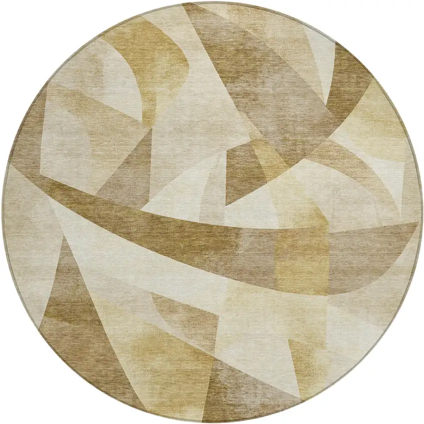 8' Brown And Beige Round Abstract Washable Indoor Outdoor Area Rug Photo 1