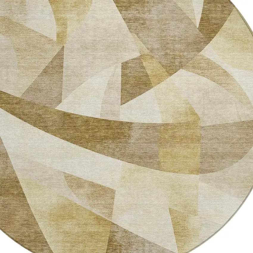 8' Brown And Beige Round Abstract Washable Indoor Outdoor Area Rug Photo 4