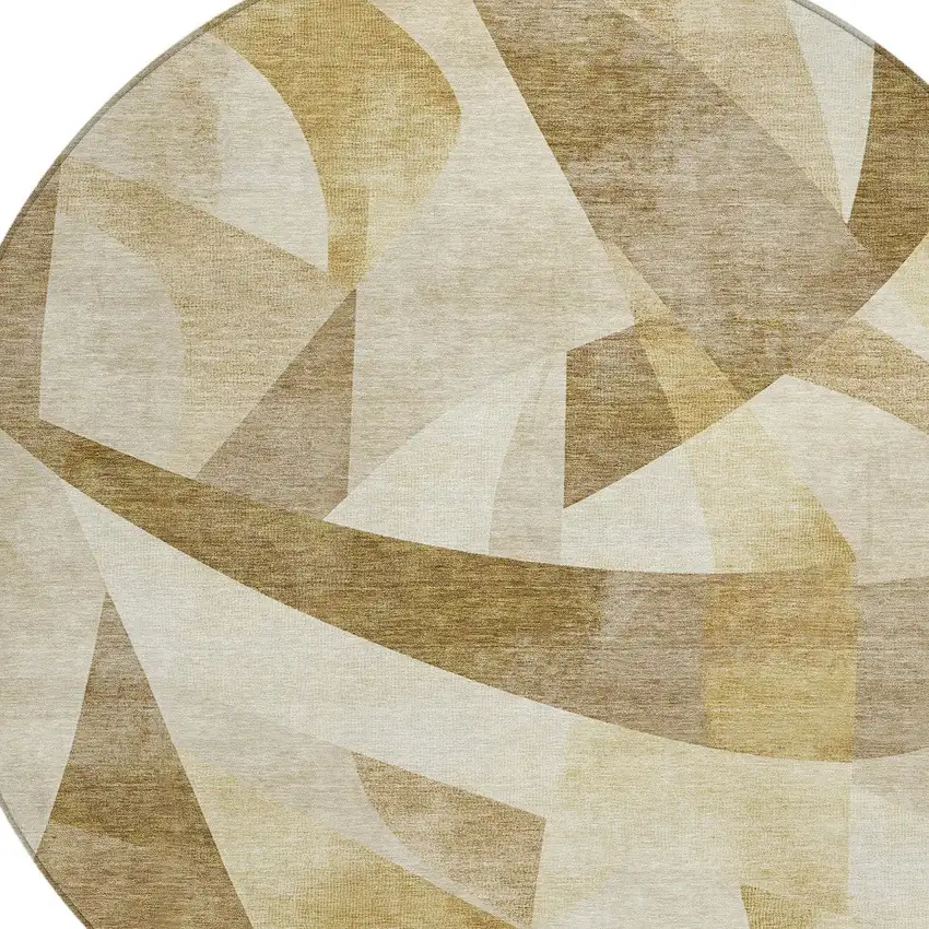 8' Brown And Beige Round Abstract Washable Indoor Outdoor Area Rug Photo 9
