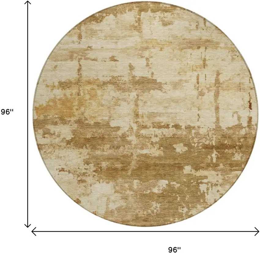 8' Brown And Beige Round Abstract Washable Indoor Outdoor Area Rug Photo 9