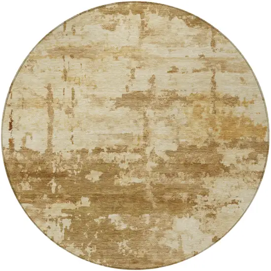 8' Brown And Beige Round Abstract Washable Indoor Outdoor Area Rug Photo 2