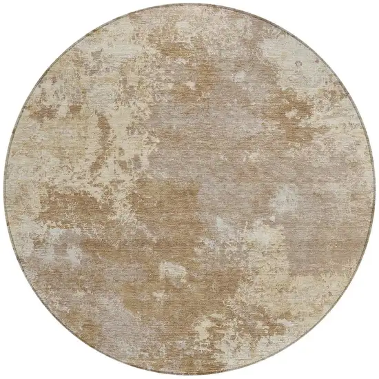 8' Brown And Beige Round Abstract Washable Indoor Outdoor Area Rug Photo 2