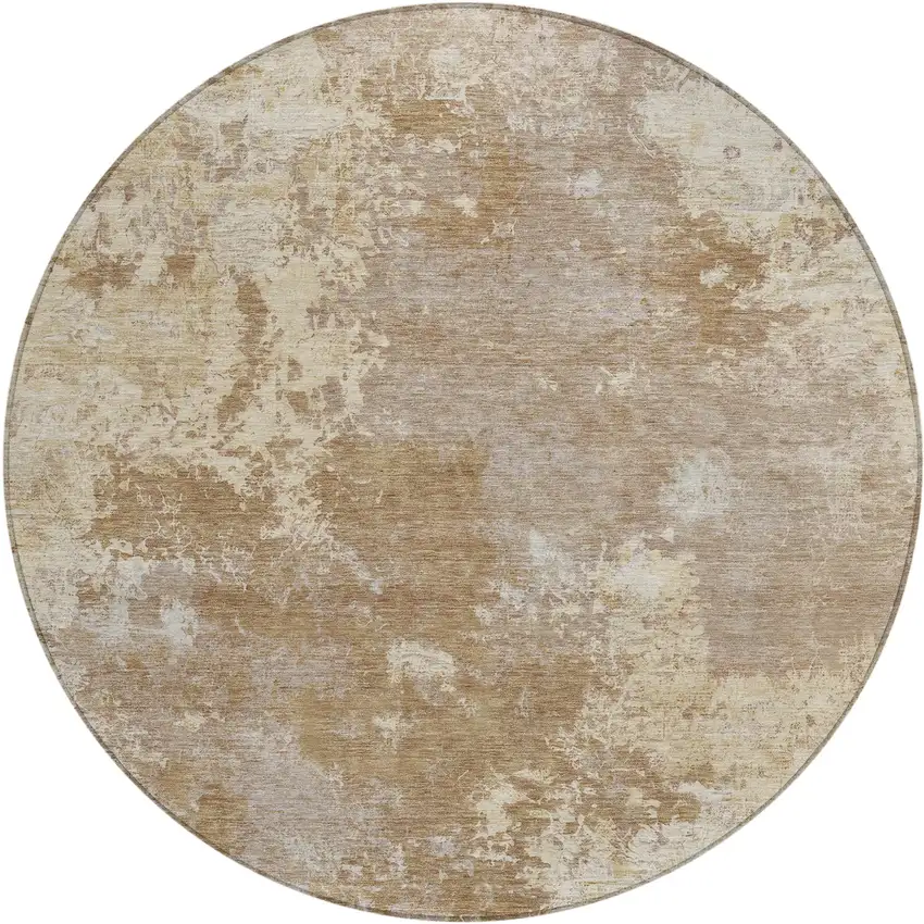 8' Brown And Beige Round Abstract Washable Indoor Outdoor Area Rug Photo 1