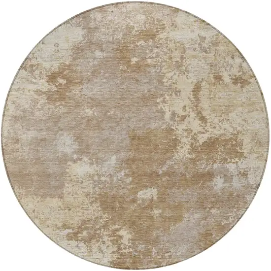 8' Brown And Beige Round Abstract Washable Indoor Outdoor Area Rug Photo 3