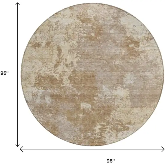 8' Brown And Beige Round Abstract Washable Indoor Outdoor Area Rug Photo 7