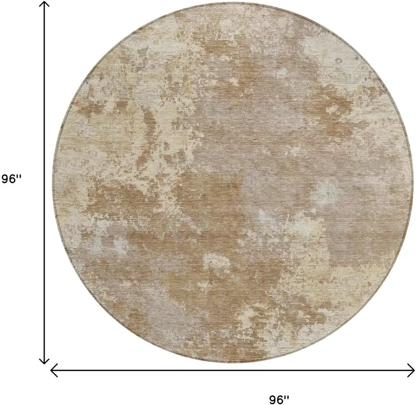 8' Brown And Beige Round Abstract Washable Indoor Outdoor Area Rug Photo 7