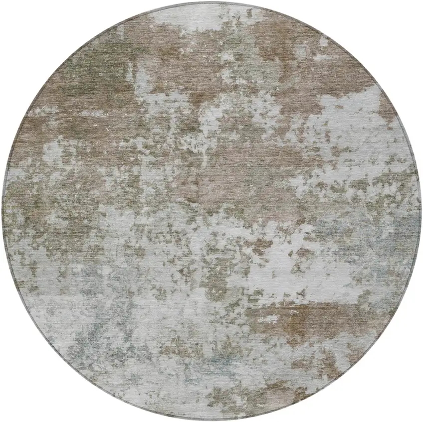 8' Brown And Beige Round Abstract Washable Indoor Outdoor Area Rug Photo 2