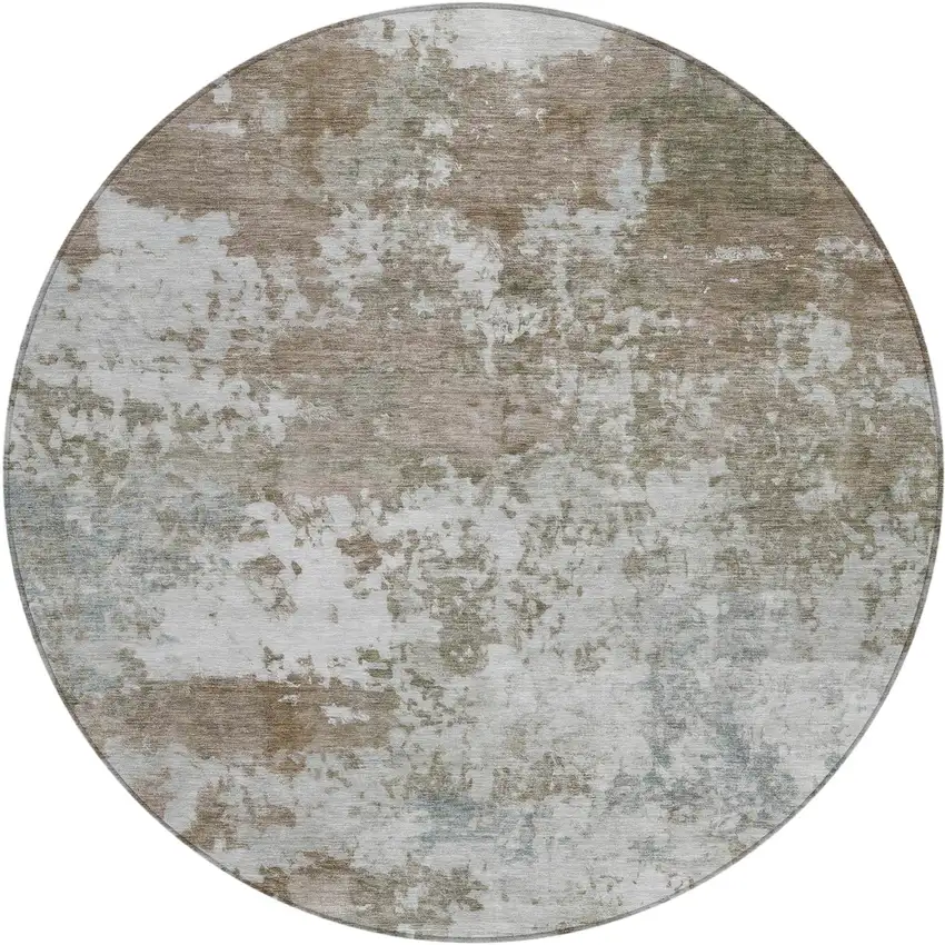 8' Brown And Beige Round Abstract Washable Indoor Outdoor Area Rug Photo 1