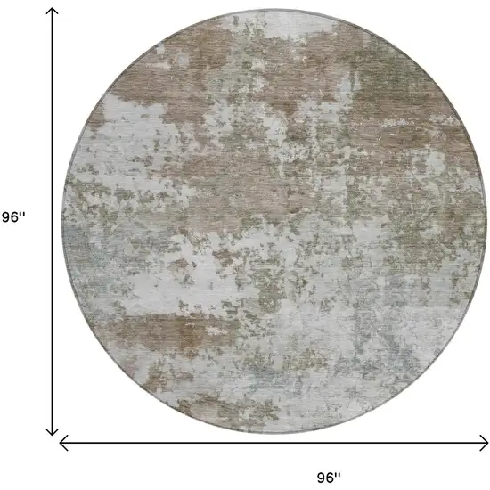 8' Brown And Beige Round Abstract Washable Indoor Outdoor Area Rug Photo 9