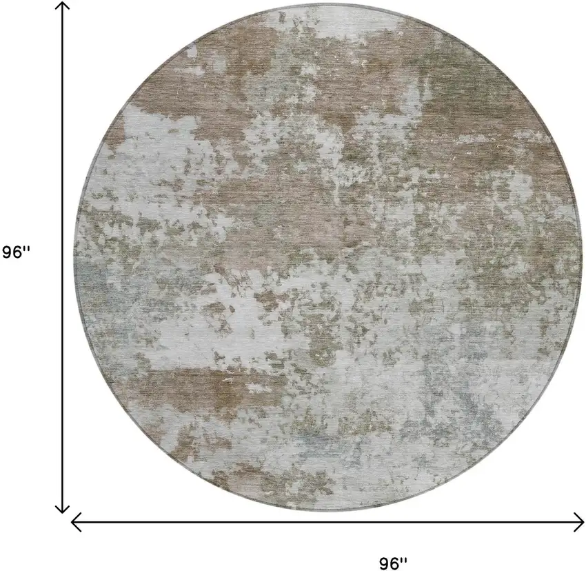 8' Brown And Beige Round Abstract Washable Indoor Outdoor Area Rug Photo 9