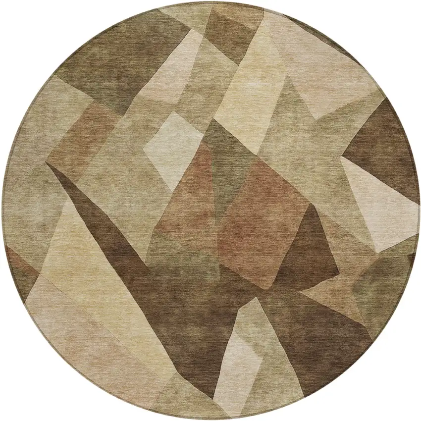 8' Brown And Beige Round Abstract Washable Indoor Outdoor Area Rug Photo 1