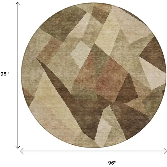 8' Brown And Beige Round Abstract Washable Indoor Outdoor Area Rug Photo 9