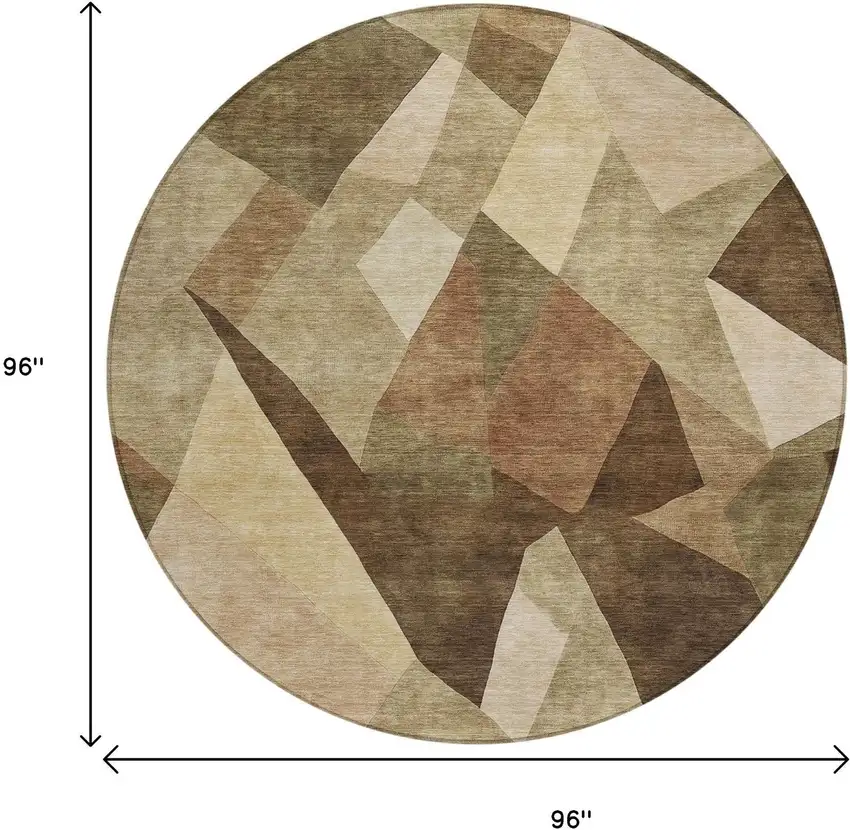 8' Brown And Beige Round Abstract Washable Indoor Outdoor Area Rug Photo 9