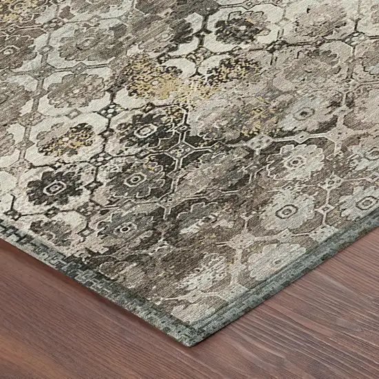 8' Brown And Beige Round Abstract Washable Indoor Outdoor Area Rug Photo 6